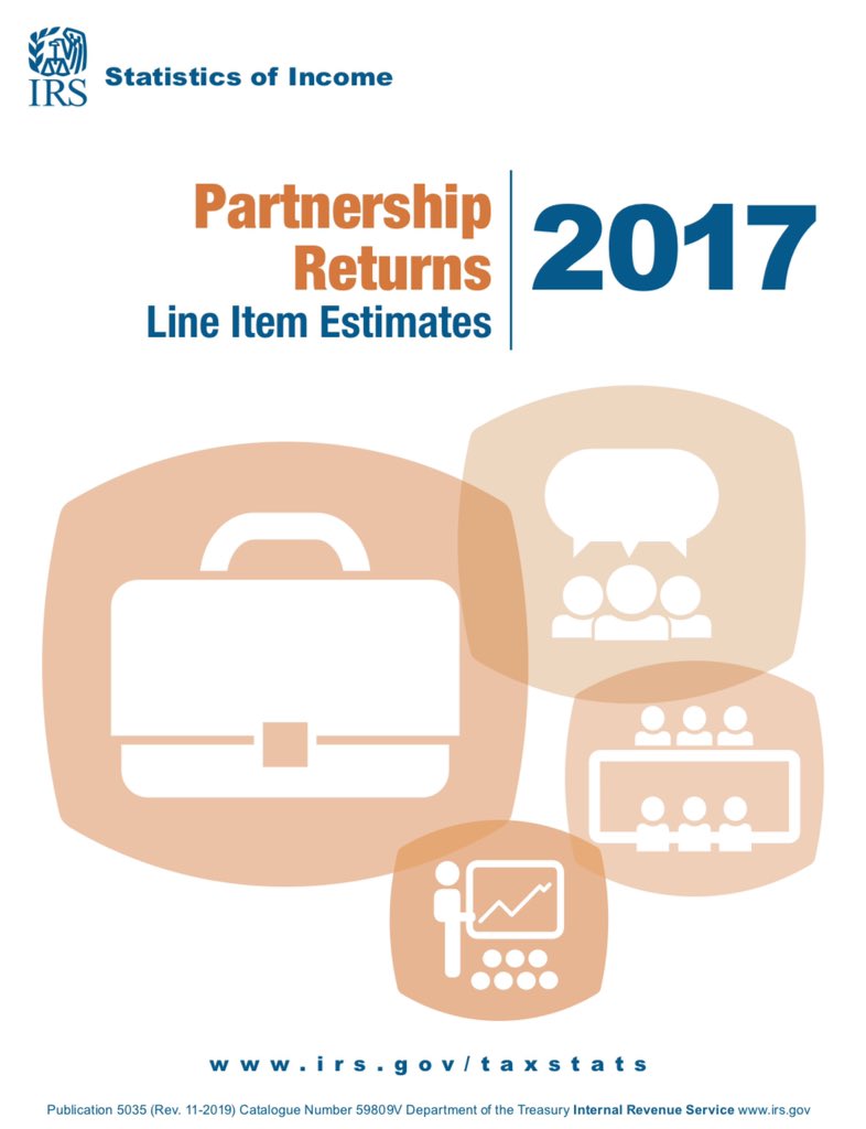 Recent news has  #TaxTwitter buzzing regarding partnerships. The 2019 Form 1065 is being delayed because of new proposed disclosures on the K-1. Well look at what the IRS released yesterday, stats on Form 1065 for 2017. Let’s dive in to the numbers...  https://www.irs.gov/pub/irs-pdf/p5035.pdf 1/X