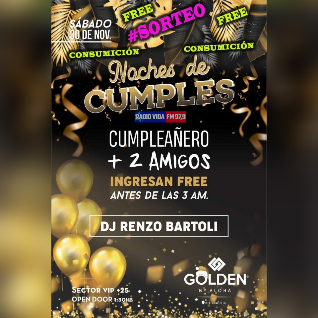 RadioVidaMacia's tweet photo. #Sorteo 🎉🔝
Te regalamos 👉DOS FREE y DOS CONSUMICIONES👈 para #GoldenDisco by #Aloha 🔝💪👏
Para PARTICIPAR solo tenes que:👇
⏩ SEGUIR a @RadioVidaMacia
⏩ Dar RT
¡Y ya estas participando!
◾Para tener DOBLE CHANCE participá también en el Instagram de Radio Vida Maciá▪ https://t.co/ucZ6toX6XQ