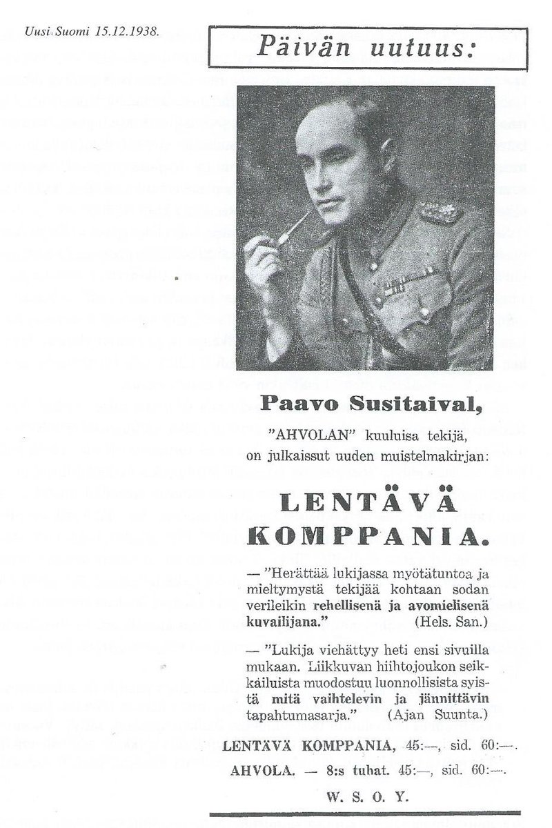 His best-selling book Ahvola (1937) was praised for its storytelling, realism and descriptions of the psychological effects of war. It has been compared to Ernst Jünger’s Storm of Steel. 8/32