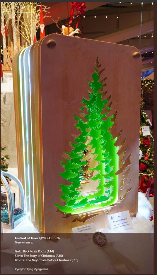 Proud Silver Metal Winners with our Collaboration tree design with HFKS Architects for <a href="/YEGFOT/">Festival of Trees</a> ! We hope it goes to a festive new home!