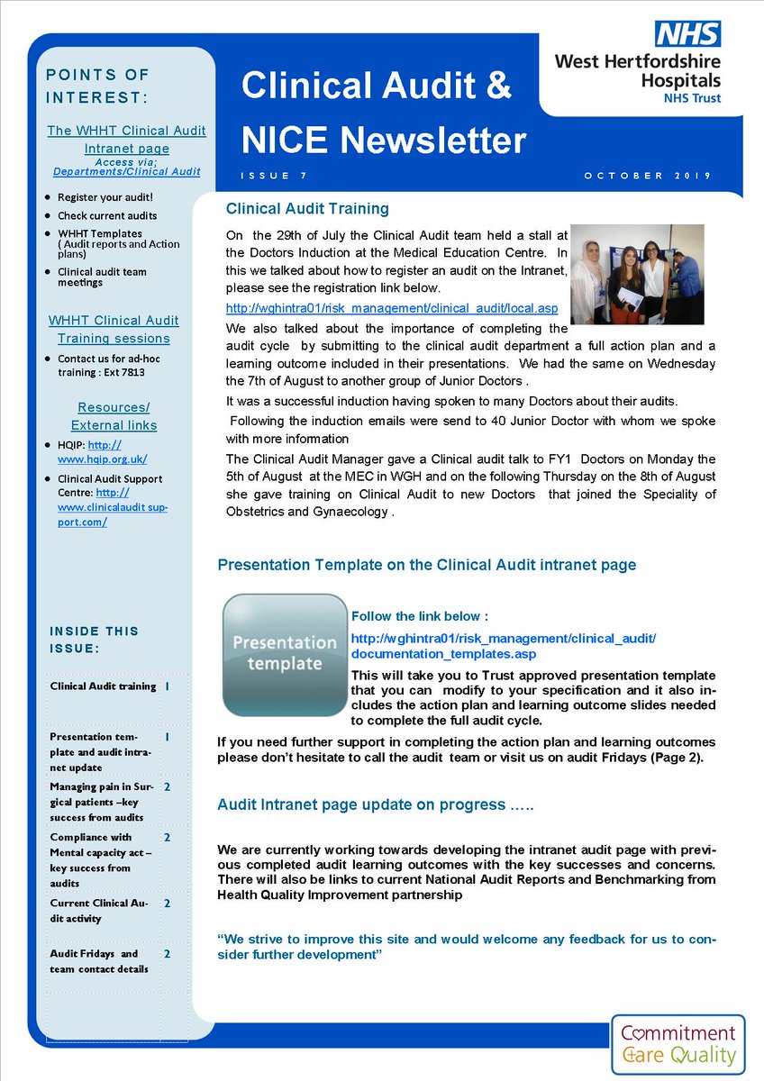 WestAudit's tweet photo. Here is our 7th edition of Clinical Audit Newsletter that gets published quarterly. It included; training provided, link to the presentation template on our Clinical Audit Intranet Page, the current audit activity and learning from audits on managing pain in Surgical Patients https://t.co/jiRG4scVRy