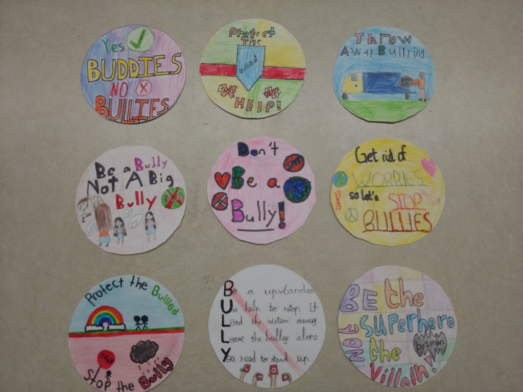 mstangfaywood's tweet photo. Ms. Patel’s grade 4/5 class created anti-bullying buttons for our school assembly on empathy and bullying prevention.  ⁦@FinchPublic⁩ #anti-bullying #be an upstander https://t.co/G3reL6xO1w