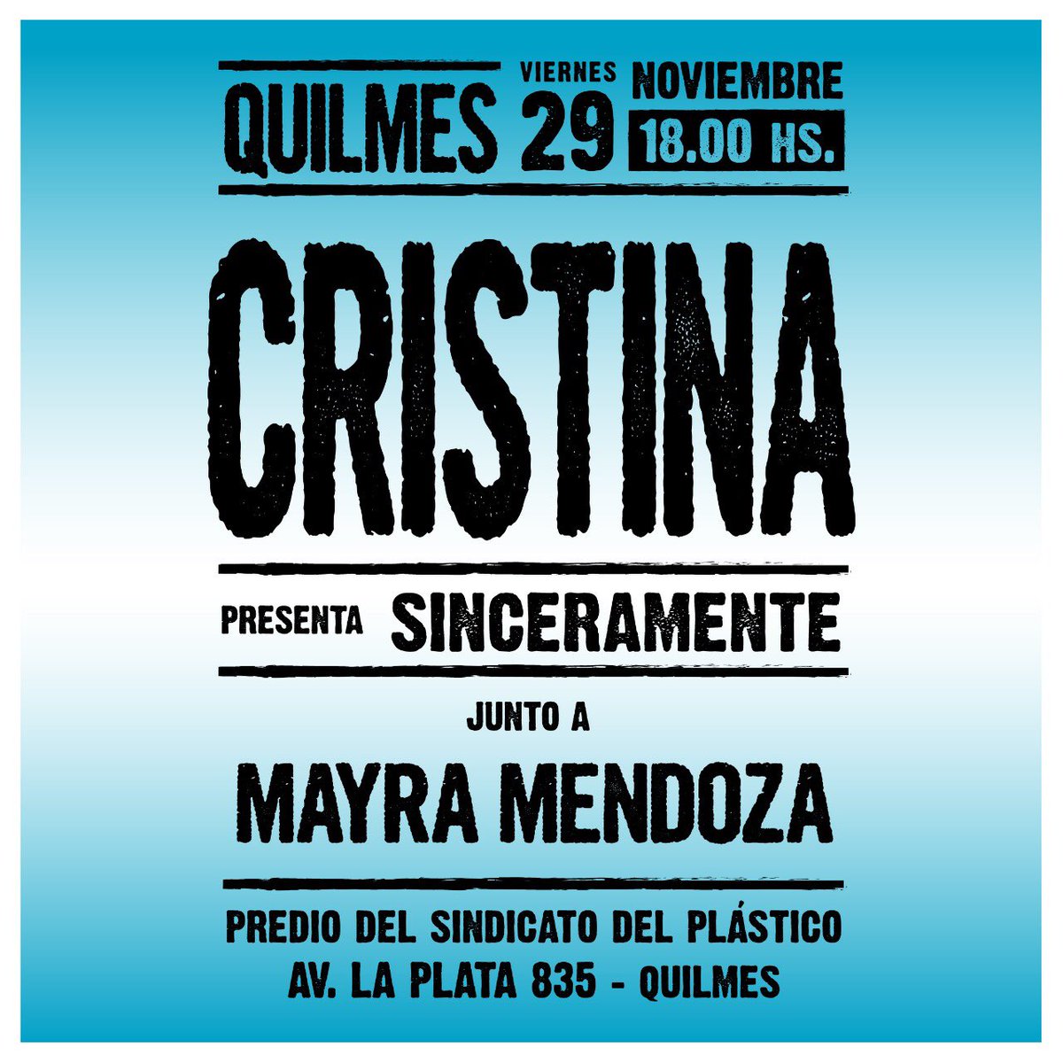 Llegó el día! ☀ Nos vemos esta tarde.
#CristinaEnQuilmes