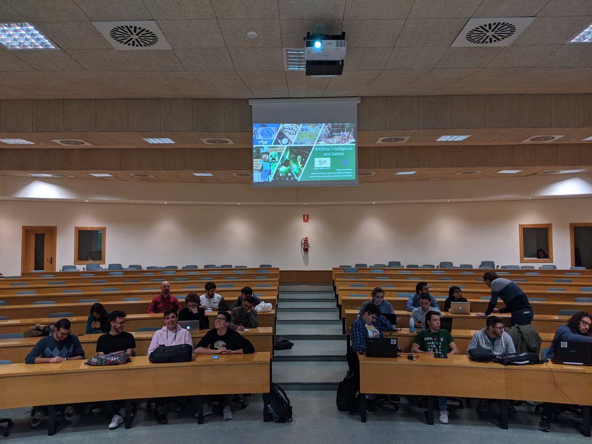 I am at <a href="/UJIuniversitat/">Universitat Jaume I</a> today to talk about games, AI, <a href="/gvgai/">gvgai</a>, <a href="/GameAI_QMUL/">QMUL Game AI group</a> and <a href="/iggiphd/">iGGi PhD</a>. Too much, maybe? Well, I have 3 hours. Thanks to Raúl Montoliu for the invitation!