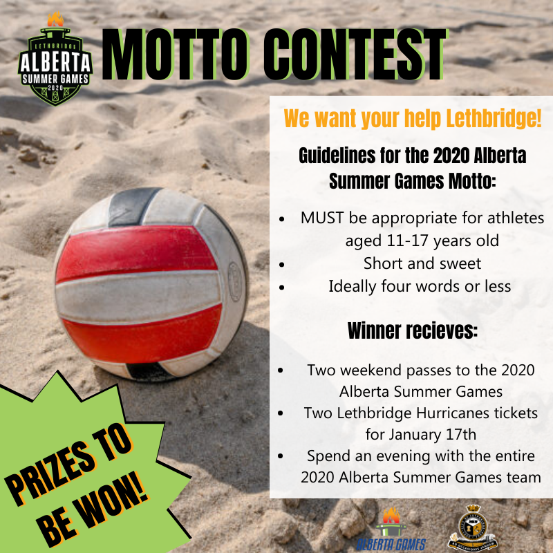 2021ASG's tweet photo. We are want your help creating the official 2020 Alberta Summer Games MOTTO! 

Winner receives:
- Two weekend passes to #2020ASG 
- Two @WHLHurricanes tickets for the Jan. 17th game

Please email ALL submissions to asg2020.media@gmail.com with your idea(s) by Jan. 1, 2020! https://t.co/by8hIoHNsW
