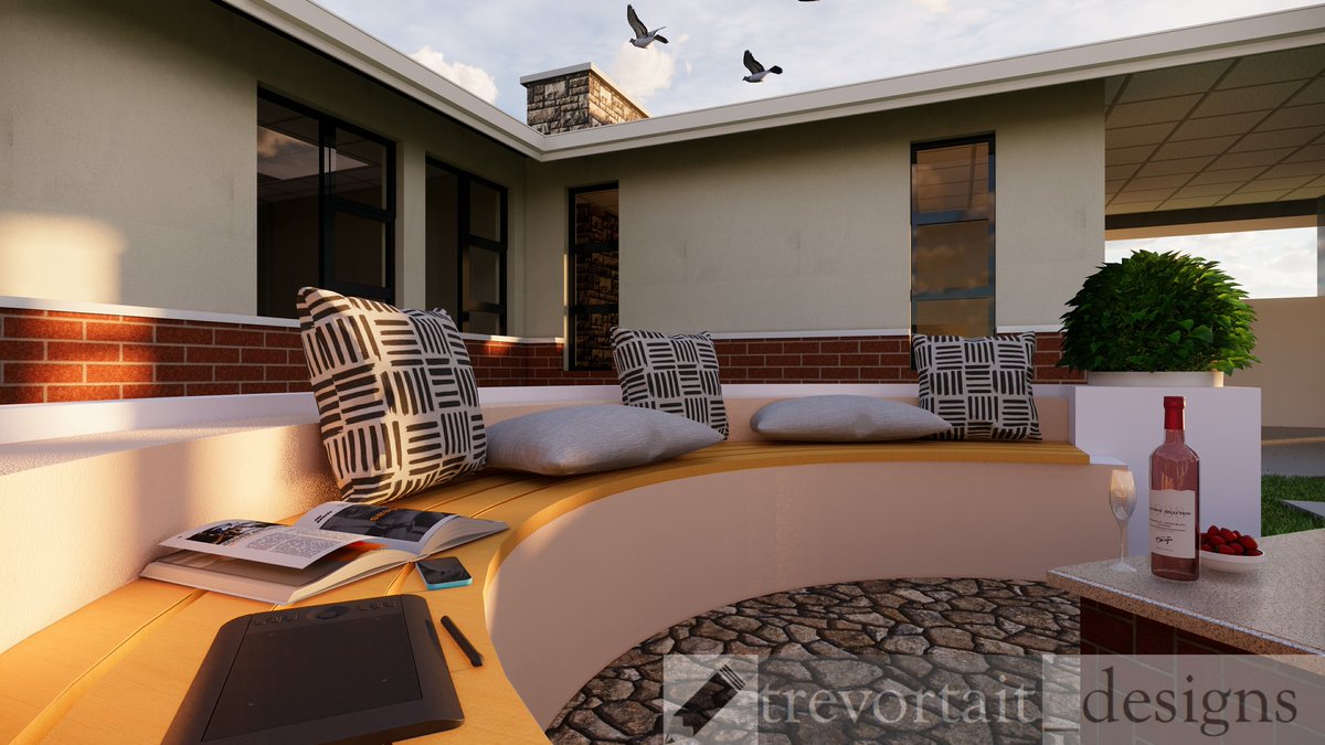 'Architecture is a visual art, and the buildings speak for themselves.'   Julia Morgan

View of a Boma.
#architecture #design #render #boma #wine  #sunset #timber #facebrick #Aluminum #cushions #birds #magazine