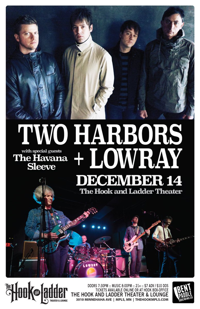 Don’t miss this rock show! 
<a href="/LowRayBand/">LowRay</a>  and Two Harbors <a href="/TheHookMpls/">The Hook Theater</a>  on 12/14/19. #rocknroll
