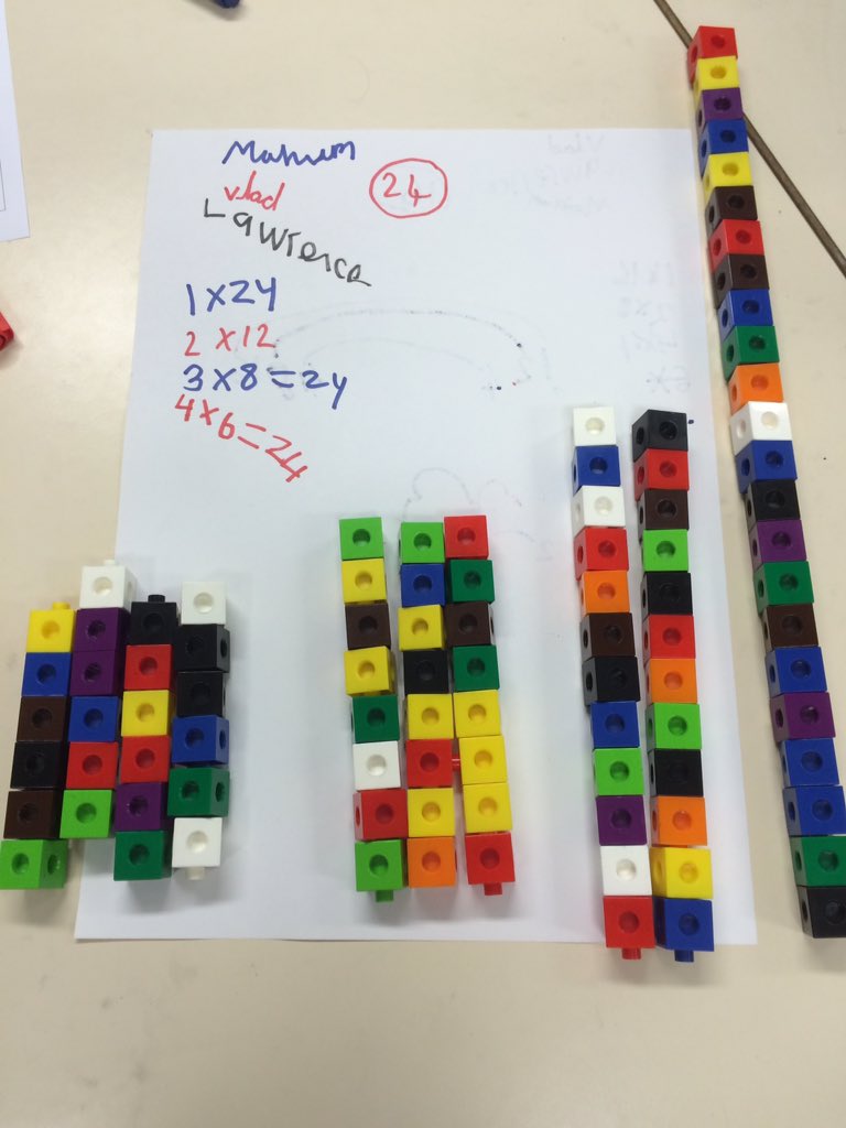 kim_wylie1's tweet photo. Great maths this week from Ash class - finding factors of a number using cubes, rainbows and bugs! @CTS1_Watford @MissWCTS1 #CTMaths https://t.co/ajsAZUv99t