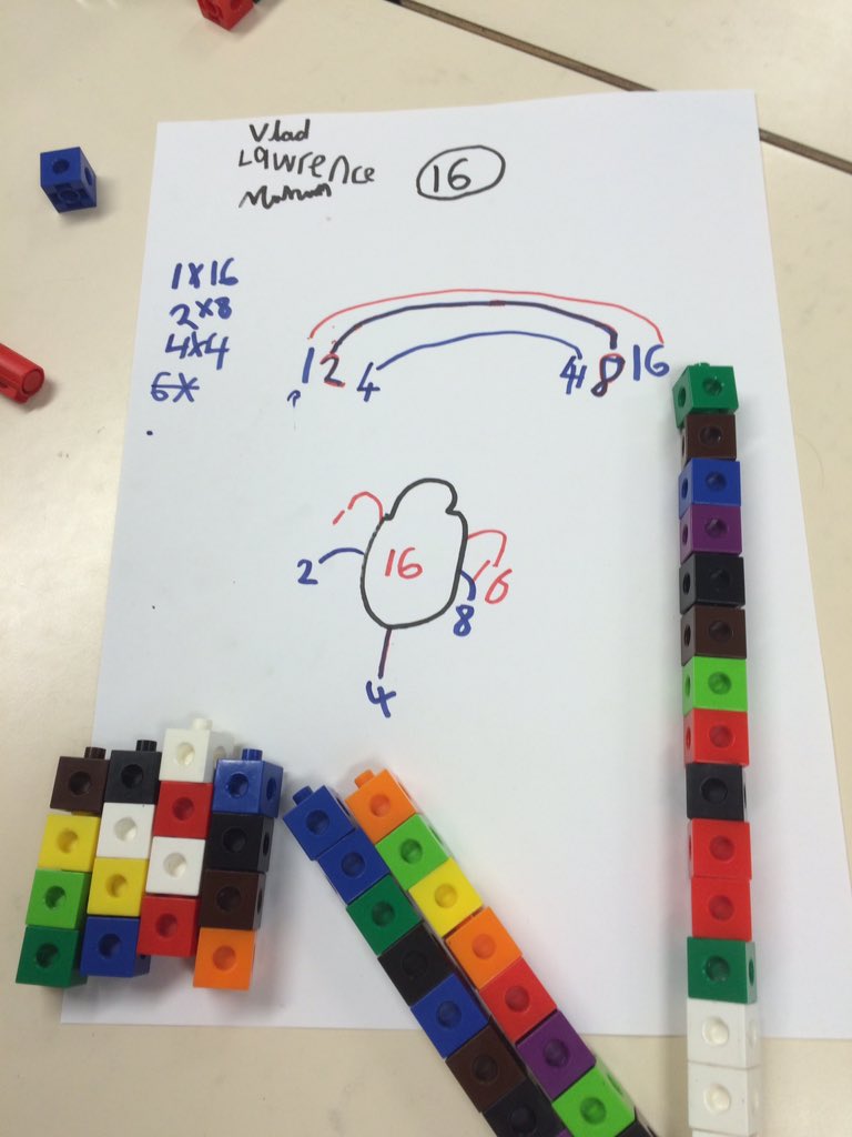 kim_wylie1's tweet photo. Great maths this week from Ash class - finding factors of a number using cubes, rainbows and bugs! @CTS1_Watford @MissWCTS1 #CTMaths https://t.co/ajsAZUv99t