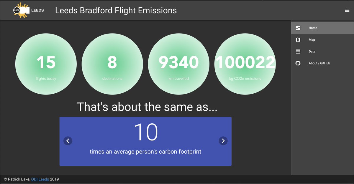 PatrickTLake's tweet image. International flights aren’t included in the UK’s carbon emissions… so I built a tool to work them out for Leeds Bradford - whole UK next! #PlanetData patricklake2.github.io/leeds-flight-e…