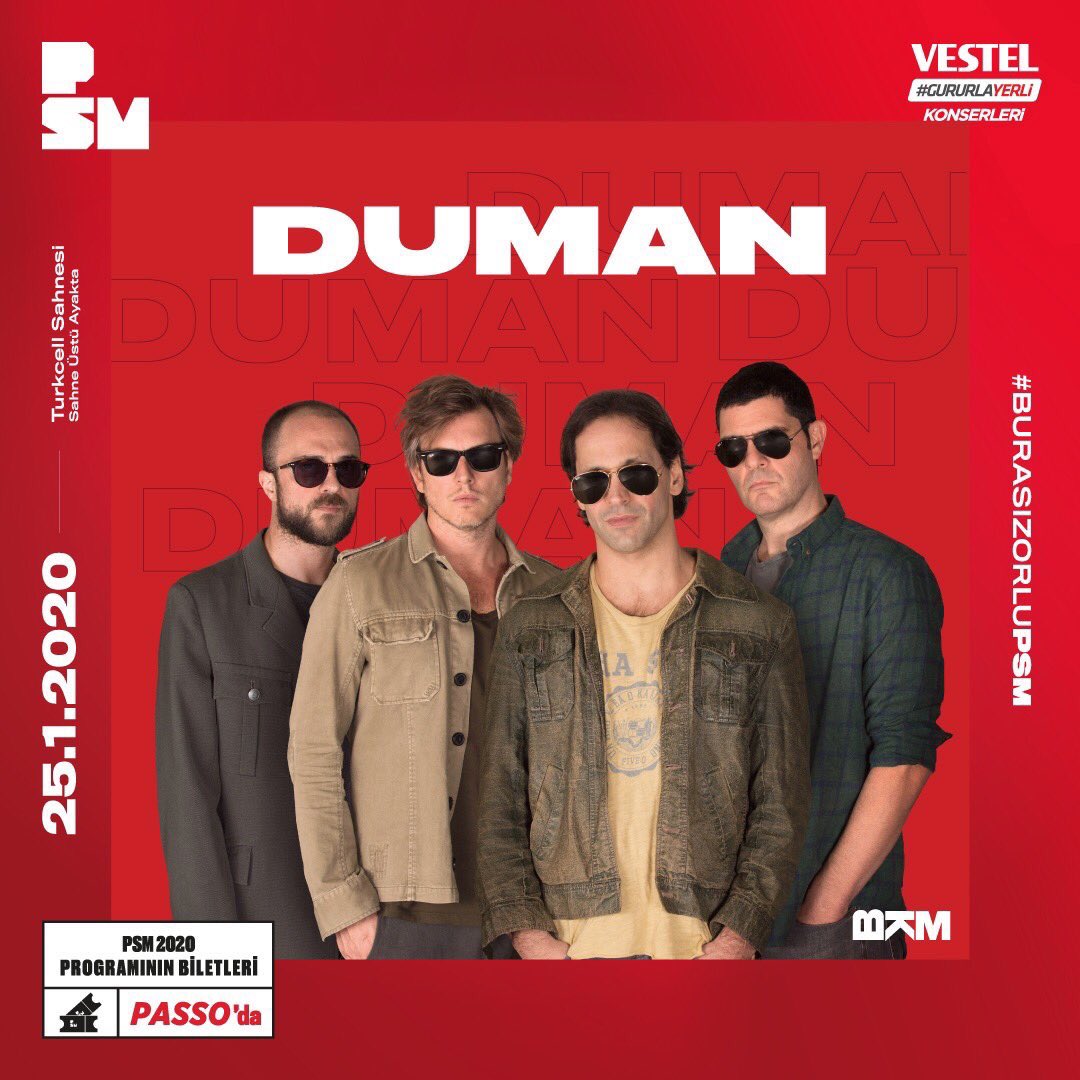 Duman grubu, @vestel #gururlayerli konserleri kapsamında 25 Ocak’ta <a href="/ZorluPSM/">Zorlu PSM</a> Turkcell Sahne’sinde müzikseverler ile buluşacak. <a href="/OfficialDuman/">DUMAN</a>
