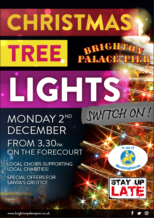 Not long now until the <a href="/BTNPalacePier/">Brighton Palace Pier</a> Christmas Tree Lights switch on! 

Head to the pier 2nd December from 3.30 to see a great afternoon of local choirs and special offers for Santa's Grotto!🎄🎅🎁🎇

The event also supports 2 great charities! <a href="/StayUpLateUK/">Stay Up Late</a>
<a href="/Rockinghorse67/">Rockinghorse Children's Charity</a>