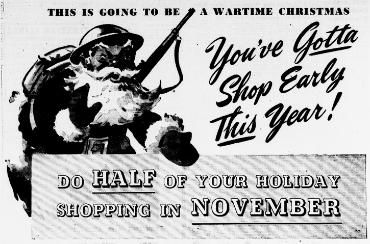 Do you have Black Friday plans today? Check out this WWII ad for early holiday shopping from our historical newspaper collections: chroniclingamerica.loc.gov/lccn/sn8304546… #ChronAm #WWII #Christmas #BlackFriday