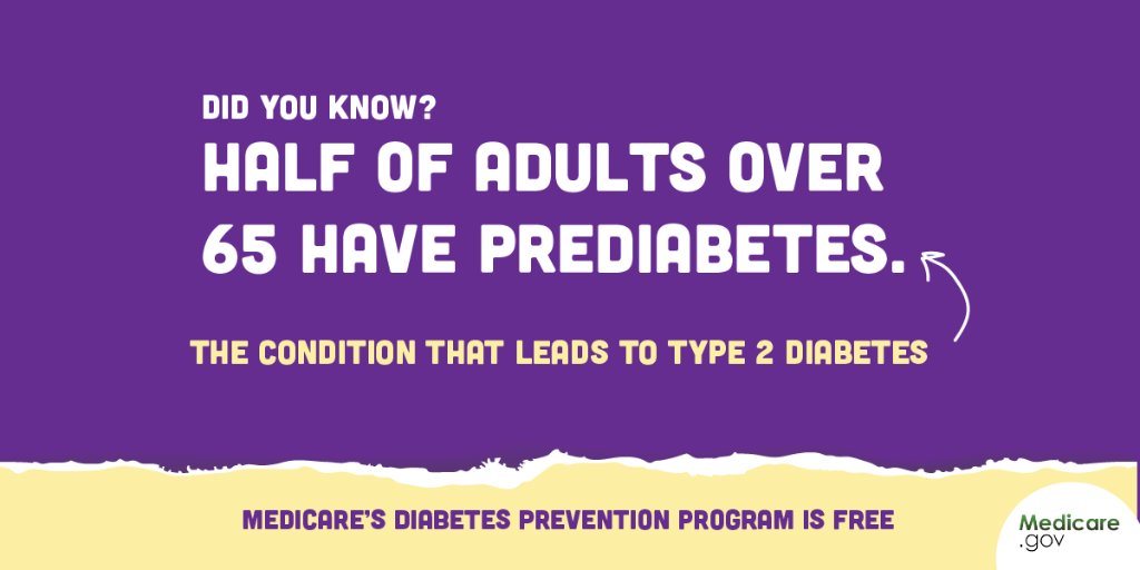 SeemaCMS's tweet image. #DYK half of adults over 65 have prediabetes, the condition that leads to type 2 diabetes. Take a look at our Medicare #DiabetesPreventionProgram (MDPP) to learn how you can prevent or delay type 2 diabetes. go.cms.gov/mdpp.