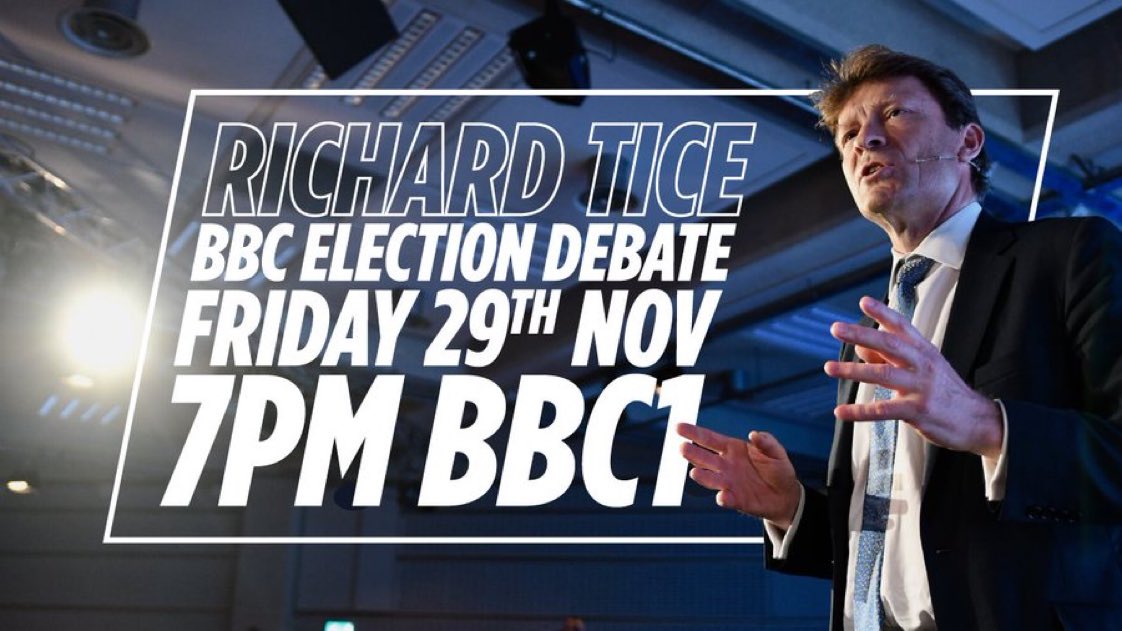 Nigel Farage (@Nigel_Farage) on Twitter photo 2019-11-29 17:04:20 Watch Richard Tice in the BBC Election debate tonight at 7pm. Watch Richard Tice in the BBC Election debate tonight at 7pm.