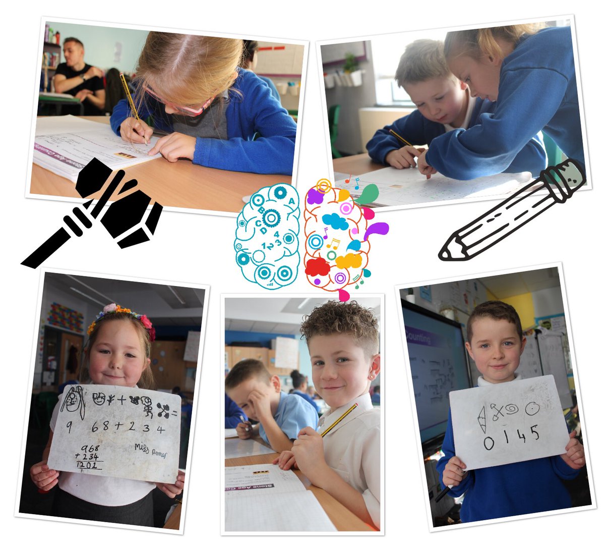 GlenbrookPhase3's tweet image. Today the Year 3’s got creative this morning! We created our own Stone Age number system and challenged others to solve our maths problems #EPIClearning #maths