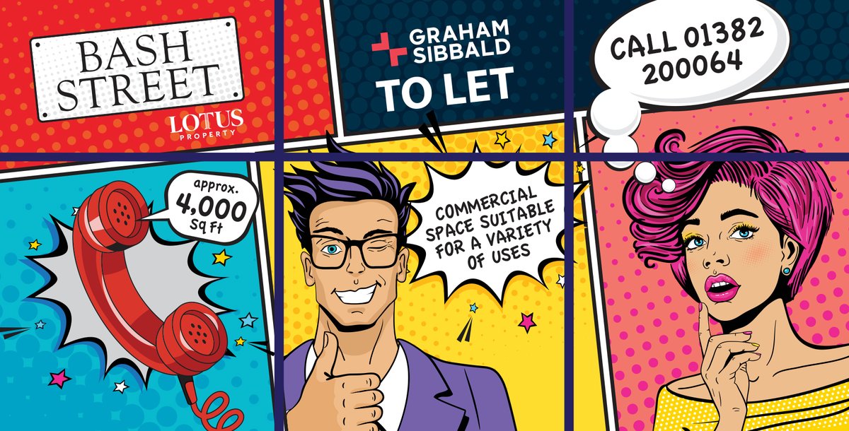 MaltingHouseDS's tweet image. Design for business doesn&apos;t have to be boring! We had great fun designing these large format window vinyls with a comic book theme for a commercial property in Bash Street for @GrahamandSibbald #Beano #BashStreetKids #distillingdistinctivedesign