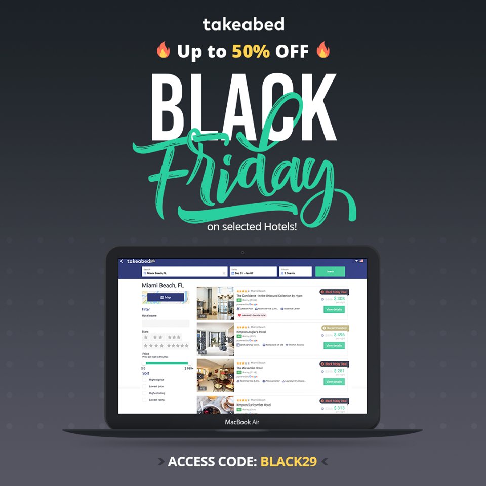Take up to 50% off on selected Hotels! Book a Hot Deal at takeabed Portal. portal.takeabed.com/search/takeabe…
🔓ACCESS CODE: BLACK29
It’s time to travel! Don’t miss out! This offer powers down at midnight on Monday, December 2, 2019.
.#blackfriday #sale #deals #cybermonday #specialoffer