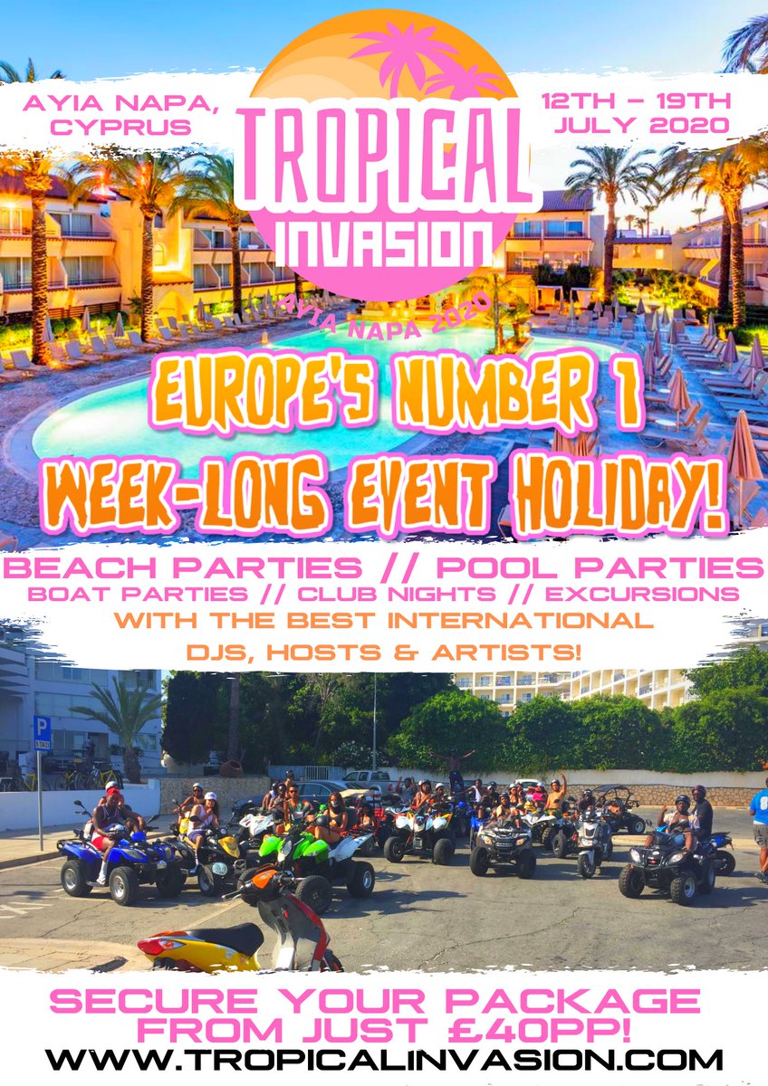 TropInvasions's tweet photo. Europeβs #1 Event Holiday #TropicalInvasion #AyiaNapa 2020 π₯ // Info & Packages: https://t.co/6KMk1idTLw π https://t.co/1IzcBbMLdk
