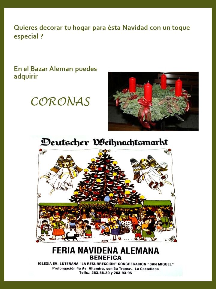 bazar_aleman's tweet photo. Acércate en familia este #Domingo al Bazar Aleman para escoger una corona de pino natural decorada y podrás encender esa noche la Primera Vela de #Adviento2019 ! https://t.co/ssfhmEmIpj