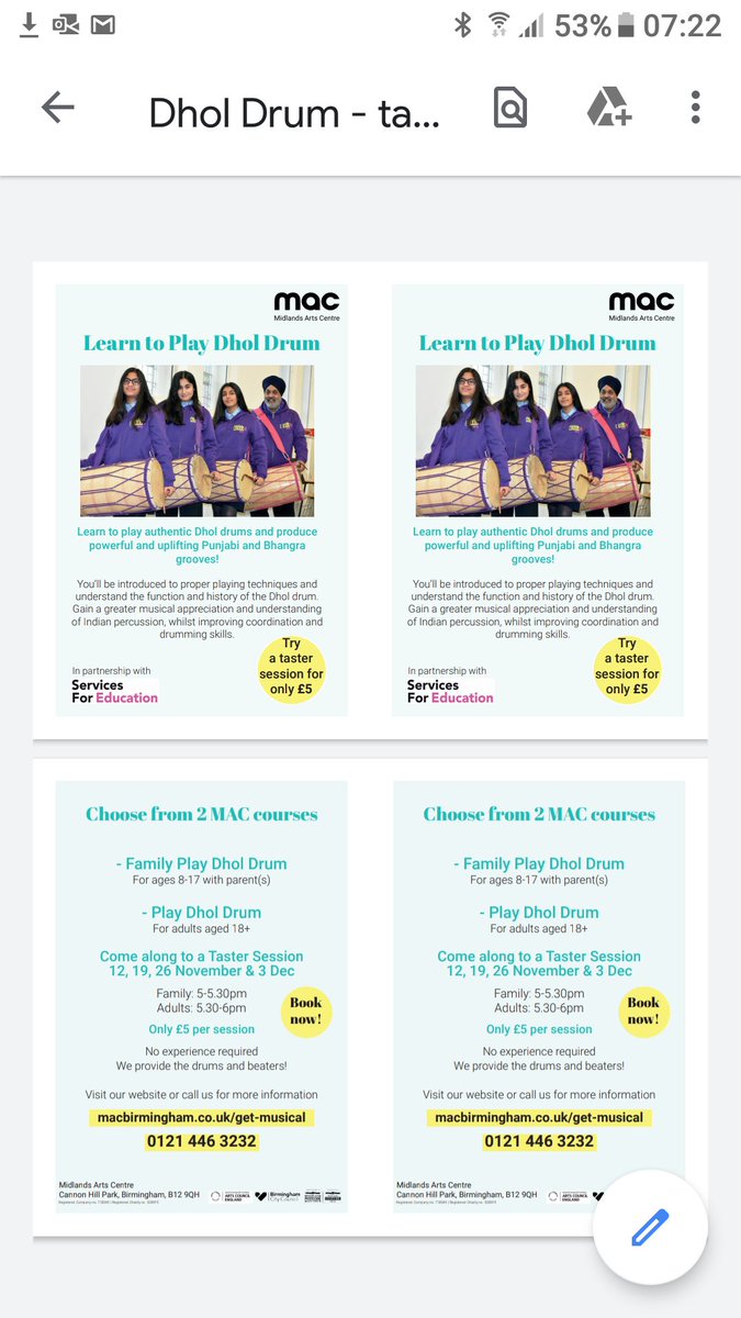 We have a great opportunity for Dhol taster sessions at the MAC.

Please come along and try it out! m.facebook.com/events/2556830…