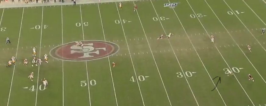 Because even if Aaron didn't see him earlier, Lazard read the scramble drill correctly and comes back to Rodgers, and is still WIDE open.