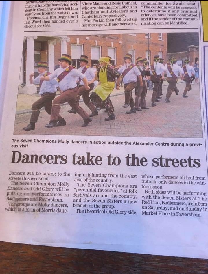 Tomorrow we welcome Old Glory Molly who join us as guests. Old Glory are unique; glowering, menacing, dark and with an earthy dance style. 
See us at #Whitstable harbour from 2pm. It's not to be missed!