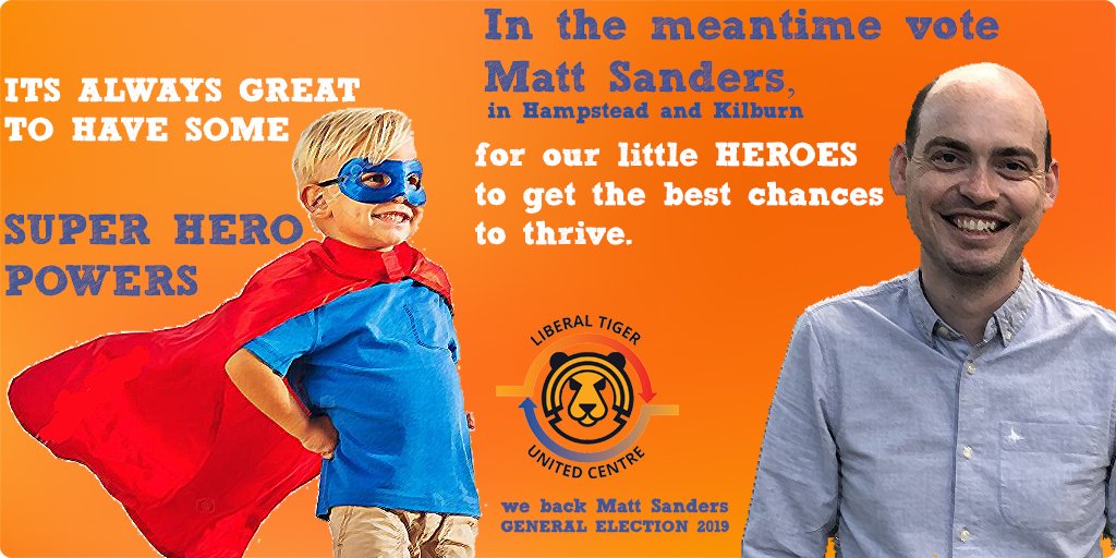 LiberalTigers's tweet photo. It is always great to have some superhero powers. In the meantime vote @MattSanders_, for our little heroes to get the best chances to thrive. 

This #GE201 vote #LibDems to:🔸Stop #BREXIT🔸Tackle the climate ermergency🔸Better local services.

@LiberalTigers backing Matt. https://t.co/LzX2bBAip7