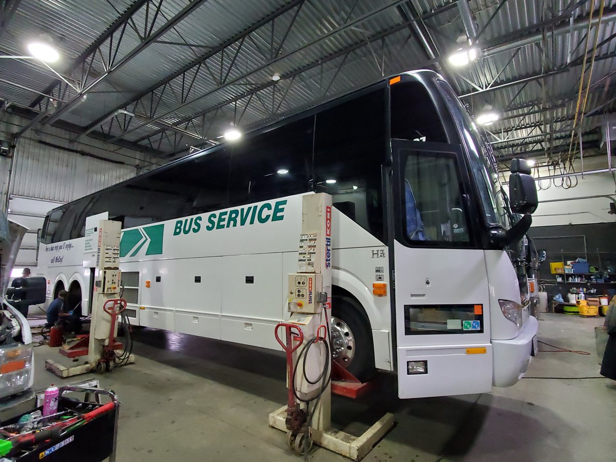 Go_McCoy's tweet photo. Did you know? All of our buses are maintained in our own licensed repair facility by our factory trained technicians, which ensures our vehicles are always repaired to the highest quality standard. Here's bus 237 being worked on by Alex! #KingstonFleetandAutoService #GoMcCoy https://t.co/pqRt8a6z59