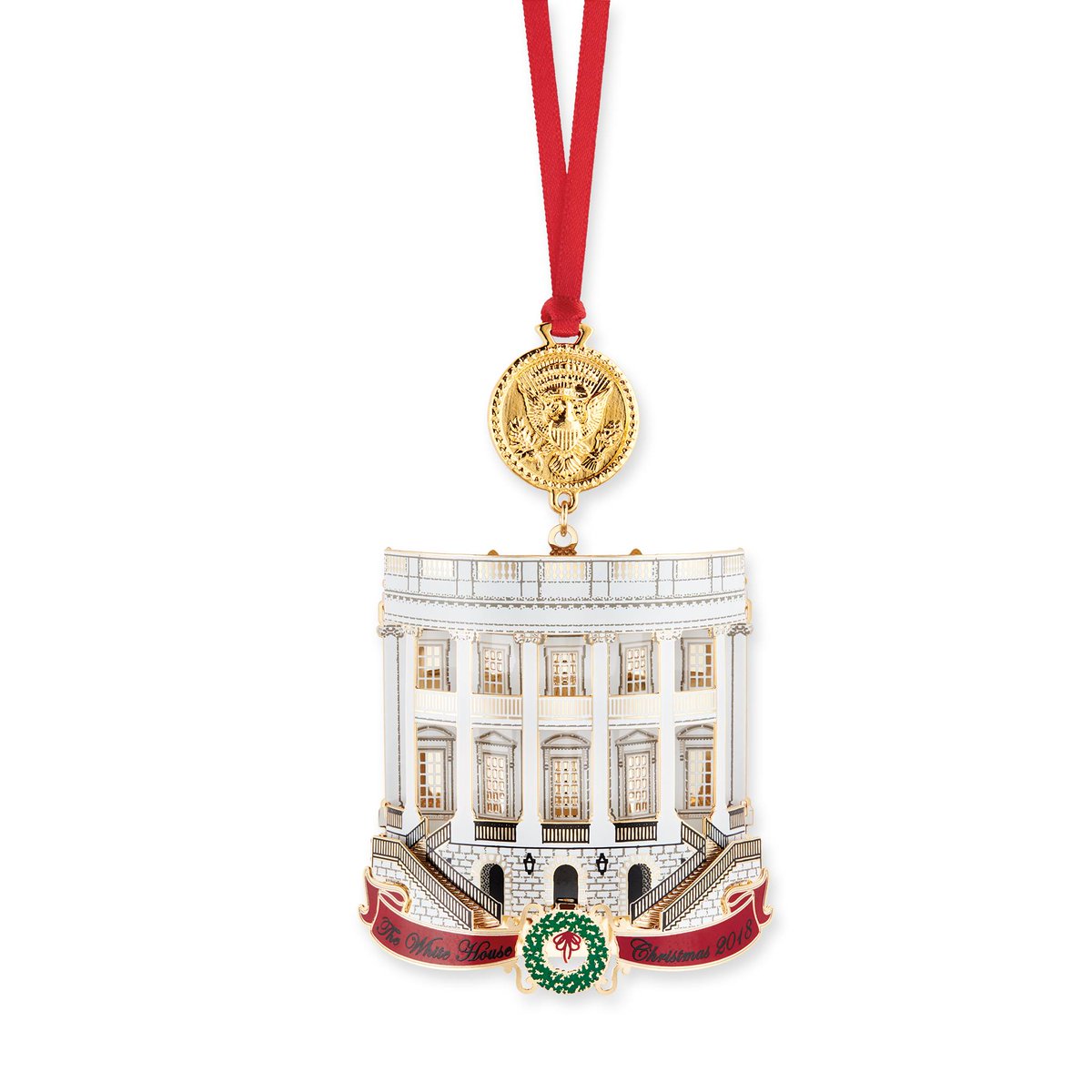 The 2018 ornament celebrates the Truman administration and the major renovations that transformed the White House from 1948–52. The ornament features the new Truman balcony on one side, and a refurbished Blue Room on the other.Buy one for your tree:  https://shop.whitehousehistory.org/holidays/ornaments/official-2018-white-house-christmas-ornament