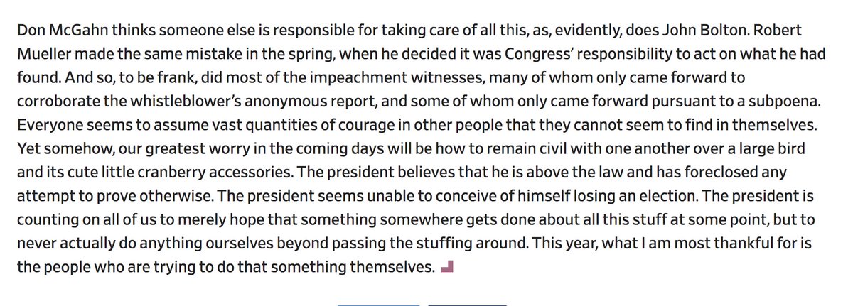 One of the most incisive paragraphs written in the Trump era. By  @Dahlialithwick.Where are we going to be next Thanksgiving as a country? Where are we going to be, literally? Marching on DC for peaceful transition?What are you going to do in 2020?Start planning now.1/