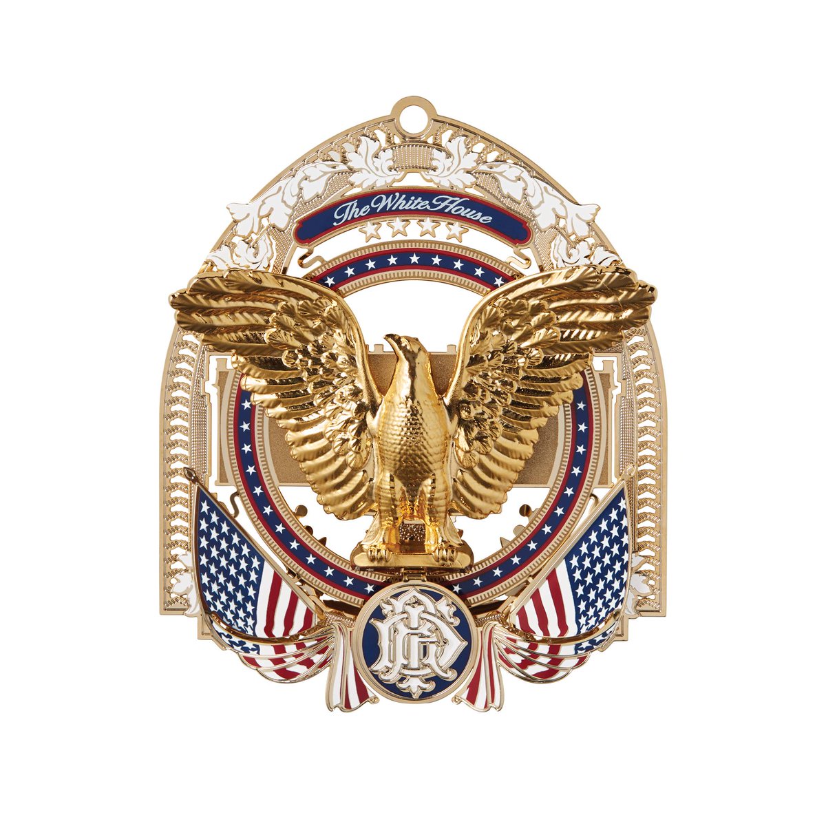 The official 2017 ornament honors the administration of Franklin Roosevelt with elements from his time as our 32nd and longest-serving president, including the eagle cartouche from Roosevelt's first inauguration and his beloved dog Fala.Purchase yours:  https://shop.whitehousehistory.org/holidays/ornaments/2017-white-house-christmas-ornament