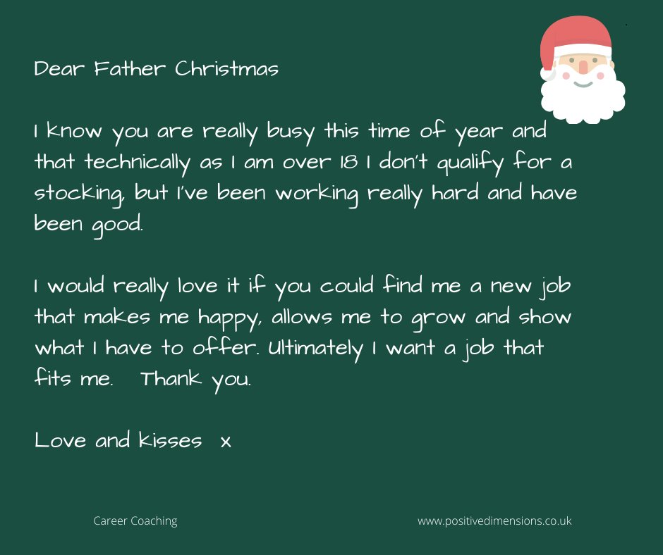 Kerrie_Maitland's tweet image. What would be on your letter to Father Christmas?  
I might not be Santa, but I can be your personal Career Change Agent &amp;amp; show you how to find that career that fits you.  Make 2020 the year you take control of your career &amp;amp; get in touch. #careerchangeagent #positivedimensions