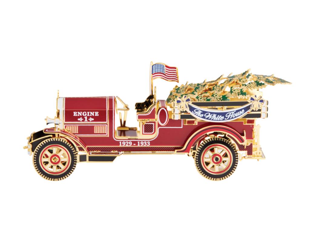 2016's ornament remembers the 1929 Christmas Eve fire during the Herbert Hoover administration. A holiday party was in full swing when a fire broke out in the West Wing. The ornament is inspired by the toy fire trucks given to children the next year. https://shop.whitehousehistory.org/holidays/ornaments/2016-white-house-ornament