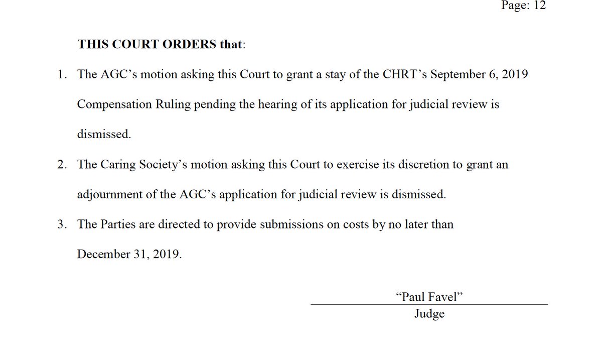BREAKING: The Honourable Mr. Justice Favel dismisses Canada's motion asking for a stay of order of 2019 CHRT 39. Read the full ruling fncaringsociety.com/sites/default/…