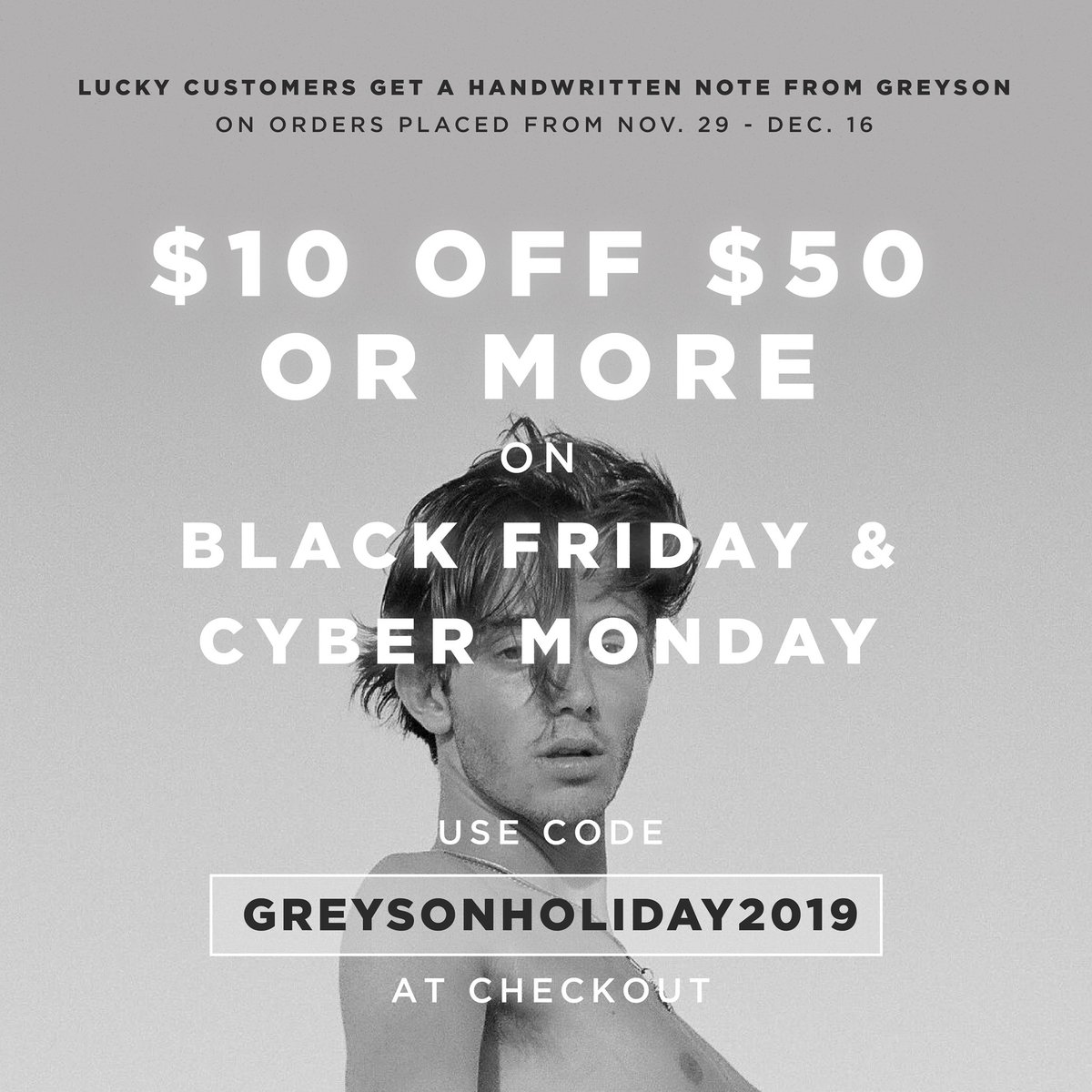 ✖️ BLACK ON BLACK FRIDAY ✖️ 
Greysonchancemusic.myshopify.com. 
Sales happening all day today through Cyber Monday, and I’ve also snuck in some handwritten letters for select pieces. Happy shopping x
