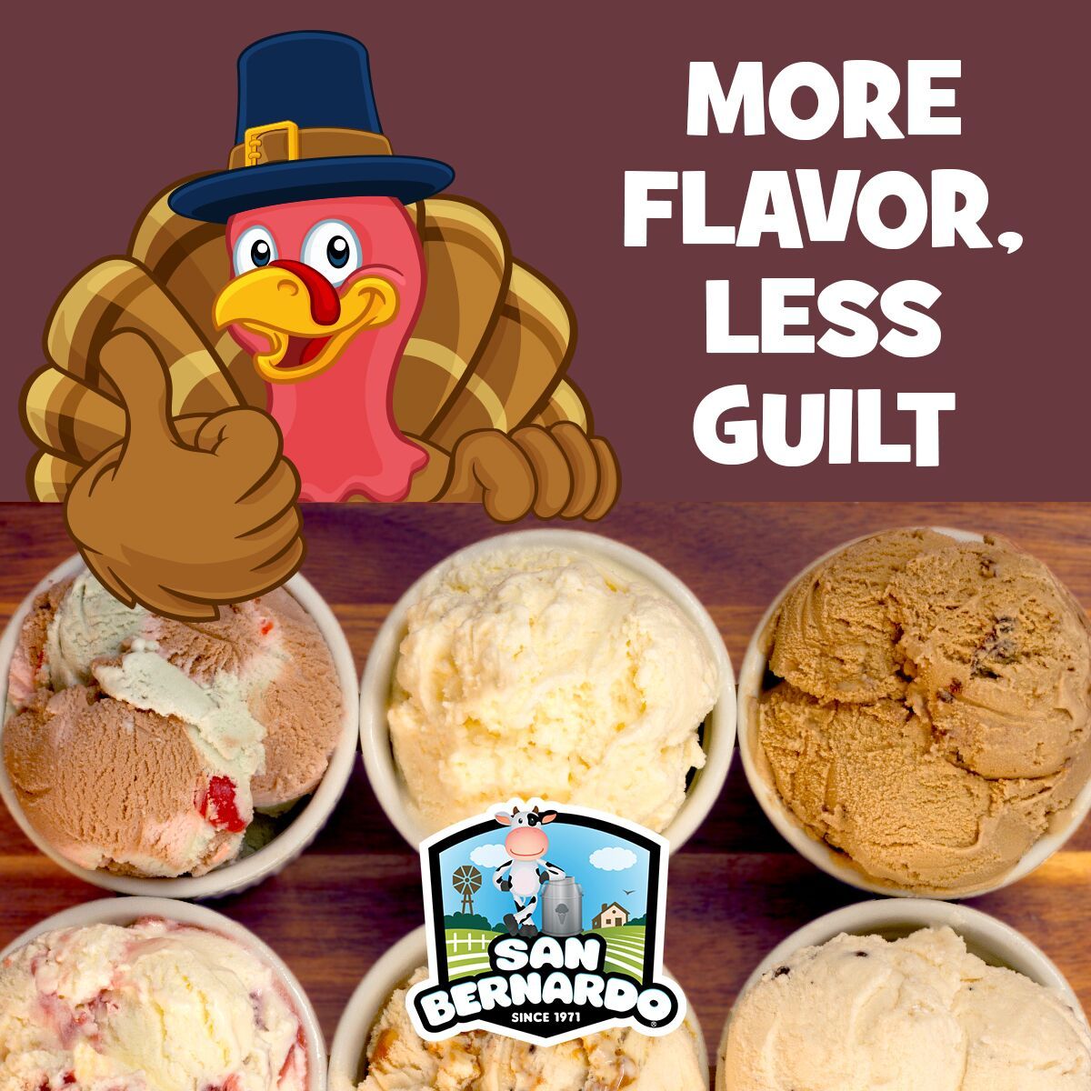 SBIceCream's tweet photo. Feeling stuffed after a thanksgiving meal? You’re in luck! San Bernardo has 25%-30% less calories, fat, and sugar than competitor brands with the same great taste. Enjoy dessert this holiday season and get rid of the guilt! https://t.co/Oyte35n0ar