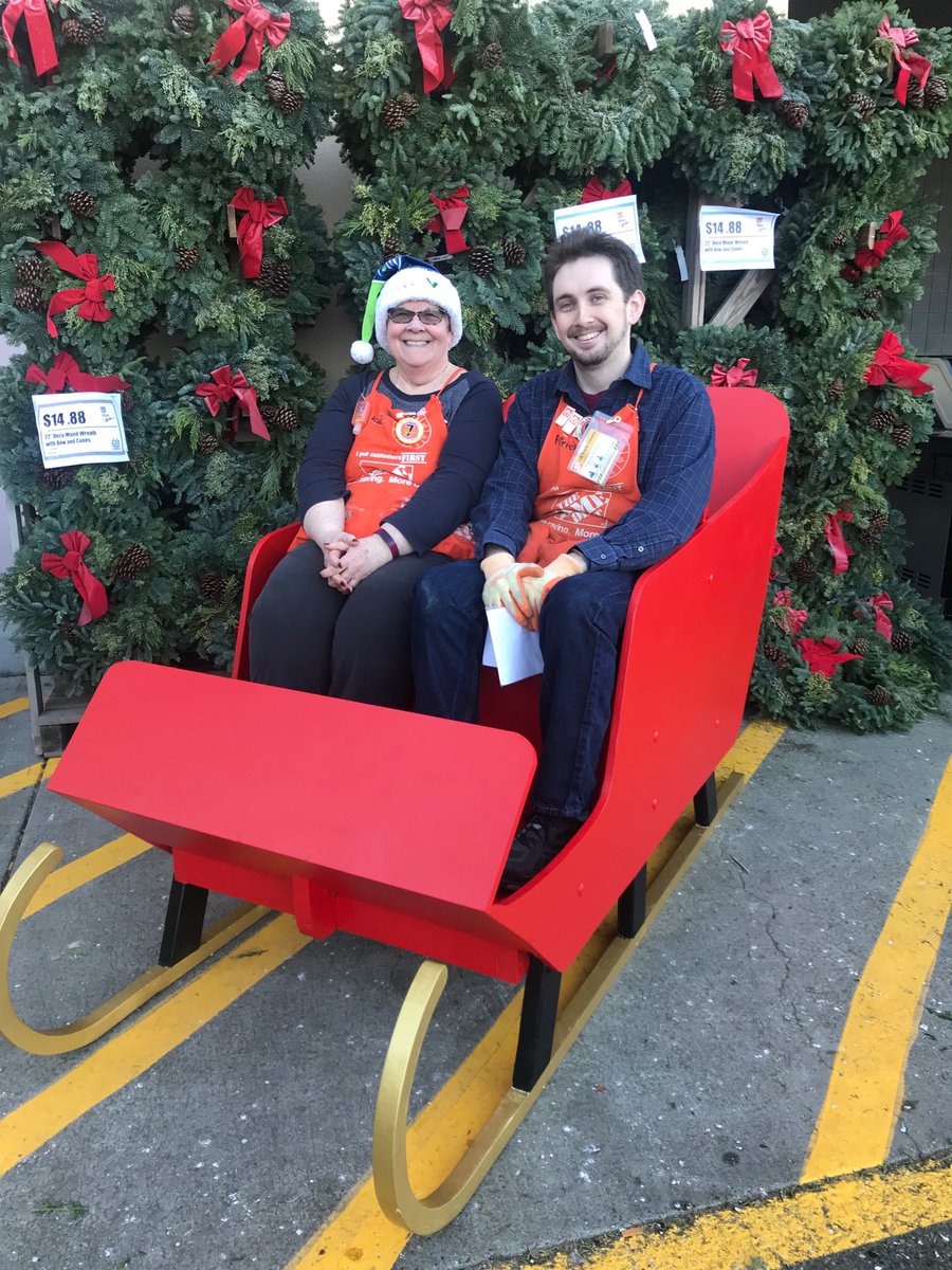 Our sleigh builders Kathi and Patrick were the first to test out their creation!  All ready for the kids and parents for the season!  Thanks for building our dream! #HD4723 #AlwaysRedi. #HolidayDreams ⁦@rohrykat⁩ ⁦@thddavesmith⁩ ⁦@john_thd⁩ ⁦@THDPNWPride⁩