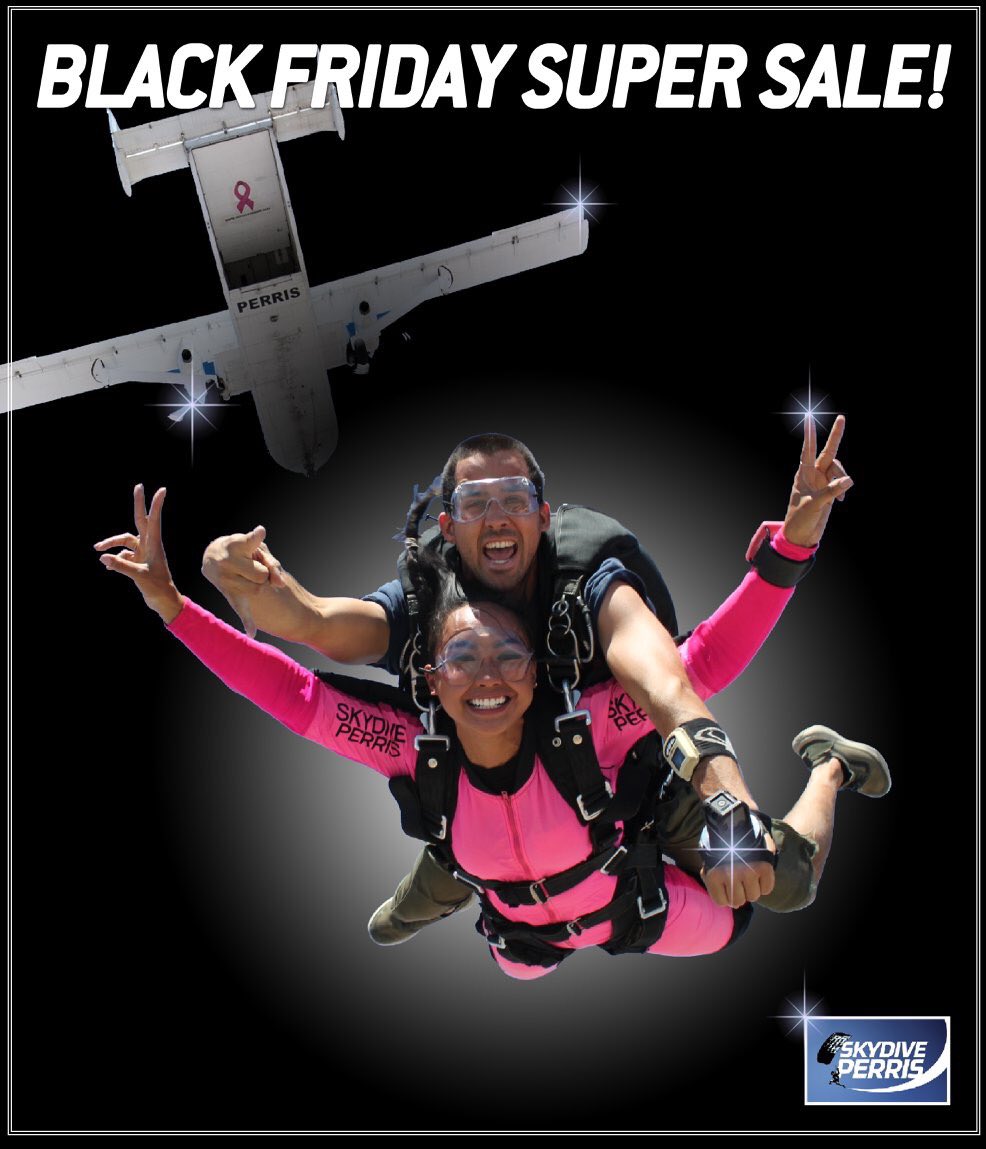 Skydive Perris (@skydiveperris) on Twitter photo Save $40 on a tandem skydive 🪂 💵 & $50 on a tandem skydive + Indoor Skydiving experience🪂🌪Package! 💰
store.burblesoft.com/?dz_id=99&_ga=…
There are only 75 packages available! Hurry, it all ends on Cyber Monday! 🏃♀️🏃♂️💨 
*** Gift Certificates only *** Save $40 on a tandem skydive 🪂 💵 & $50 on a tandem skydive + Indoor Skydiving experience🪂🌪Package! 💰
store.burblesoft.com/?dz_id=99&_ga=…
There are only 75 packages available! Hurry, it all ends on Cyber Monday! 🏃♀️🏃♂️💨 
*** Gift Certificates only ***
