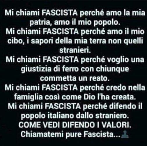 _evocation_'s tweet image. Poco da dire.
Ho uno dei miei migliori amici gay, vive con il suo compagno, lavora e paga le tasse in #italia.
Lavoro con colleghi extra comunitari perfettamente integrati che rispettano le nostre "tradizioni".
Che dire si.. Sono #fascista a questo punto.
Non è mia però condivido