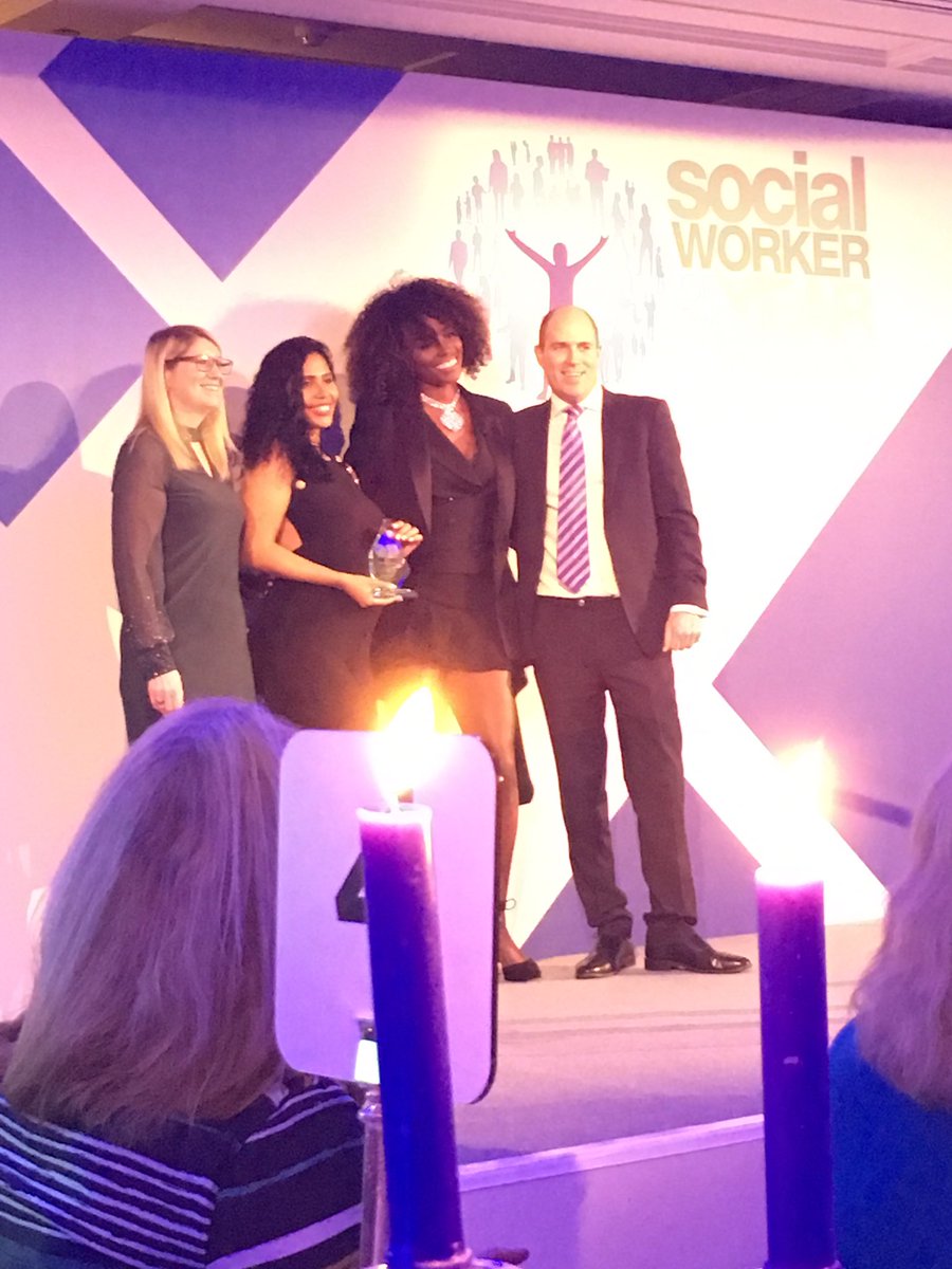 BASW_UK's tweet photo. The silver award Practice educator of the year award goes to Shelley Gill @DurhamCouncil and the gold goes to Djamila Aggabi @TowerHamletsNow #swa19 @socialworkaward https://t.co/DxLnT4qpPb