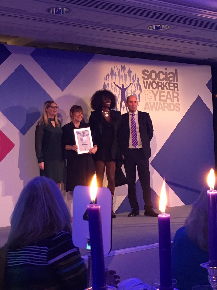 BASW_UK's tweet photo. The silver award Practice educator of the year award goes to Shelley Gill @DurhamCouncil and the gold goes to Djamila Aggabi @TowerHamletsNow #swa19 @socialworkaward https://t.co/DxLnT4qpPb