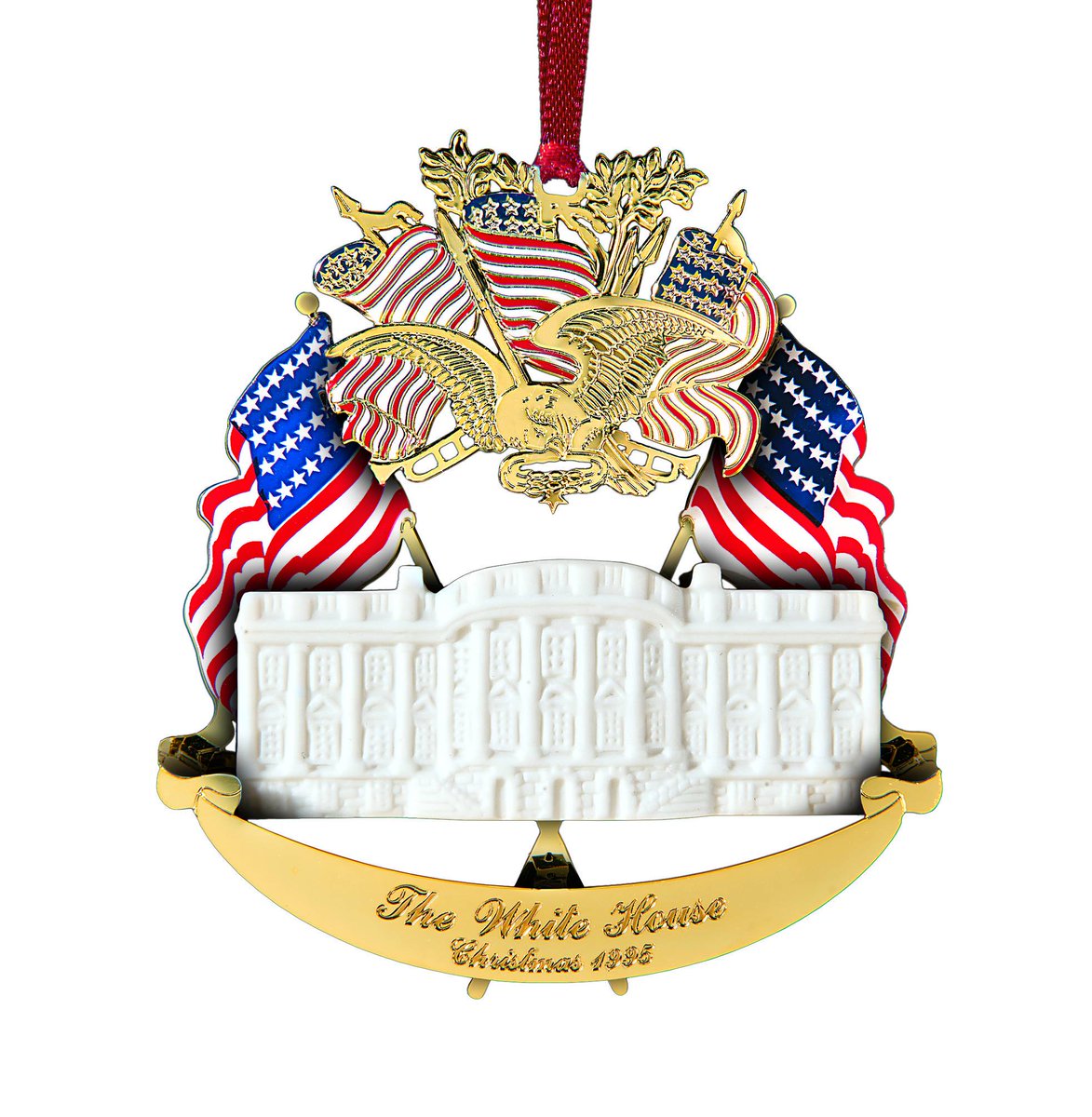 The 1995 Official White House Christmas Ornament honors the 12th president, Zachary Taylor. The patriotic theme reflects his service and is inspired by the ceremonies he attended on the grounds of the Washington Monument on July 4, 1850. https://shop.whitehousehistory.org/holidays/ornaments/1994-to-1997-white-house-christmas-ornaments-sold-as-a-set-of-four