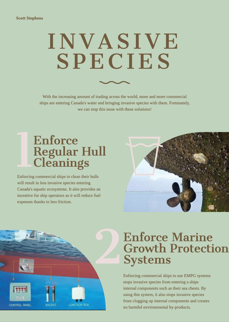 EM203ScottS's tweet photo. Invasive species are constantly invading Canada's aquatic ecosystems and causing great harm. If we don't take action now, invasive species will continue to destroy biodiversity and effect our economy! Take a look at my solution to this issue :) https://t.co/CBe5d7nD9F