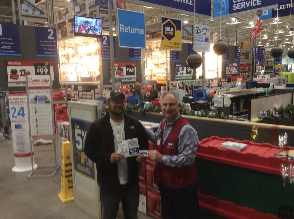 693Lowes's tweet photo. $500 Gift Card WINNER! He was completely surprised. https://t.co/piYopV8L3m