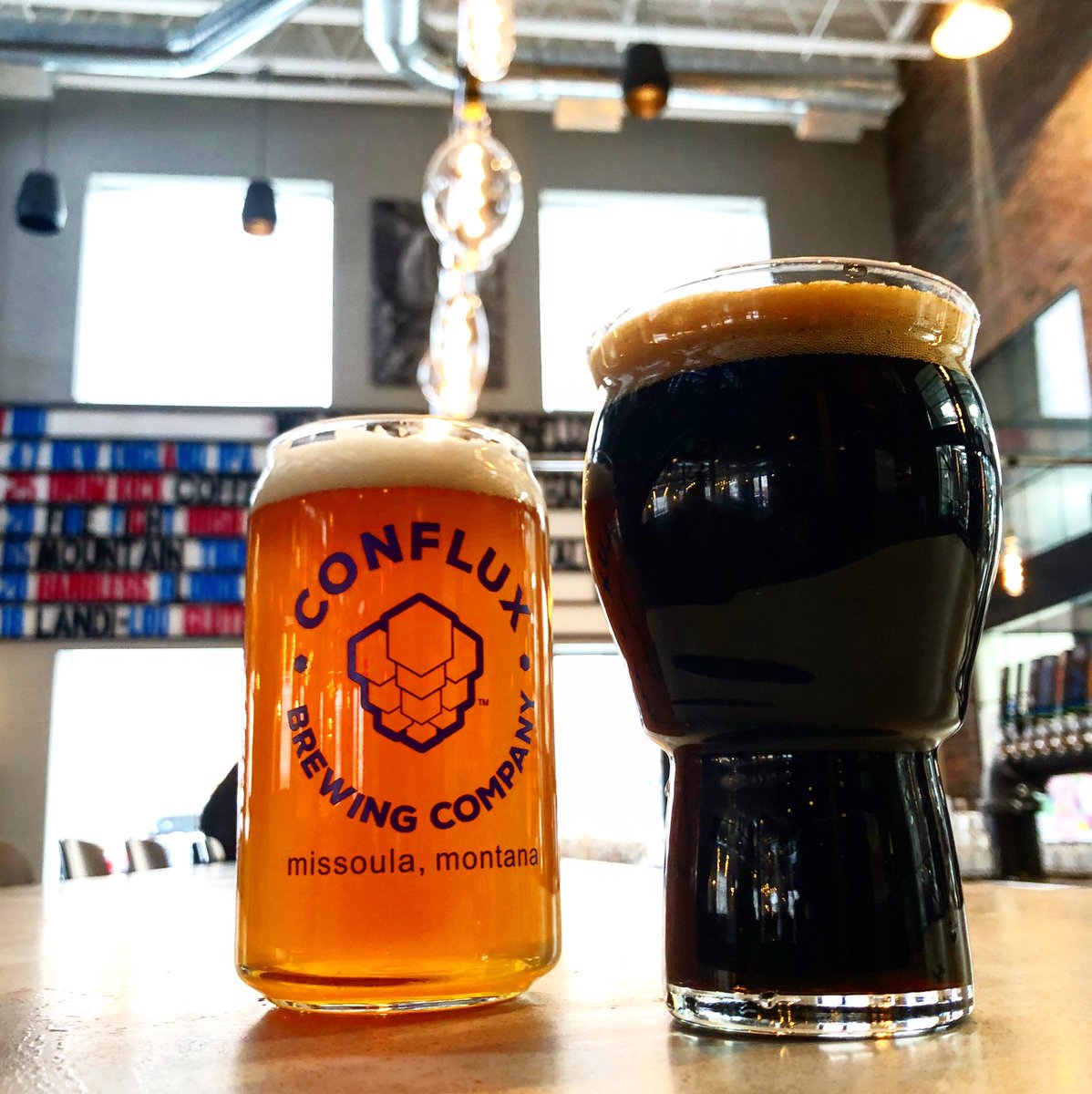 🚨Two new brews🚨 Perfect for a weekend break👍 On the right, Drum Kick Java Stout.  The crew <a href="/drumcoffeemt/">Drum Coffee</a> roasted us a specialty coffee blend for this!
On the left, Fuzzy Hop Sour, brewed with mango and raspberry purée, dry hopped with mosaic- clean, crisp, tart, refreshing!