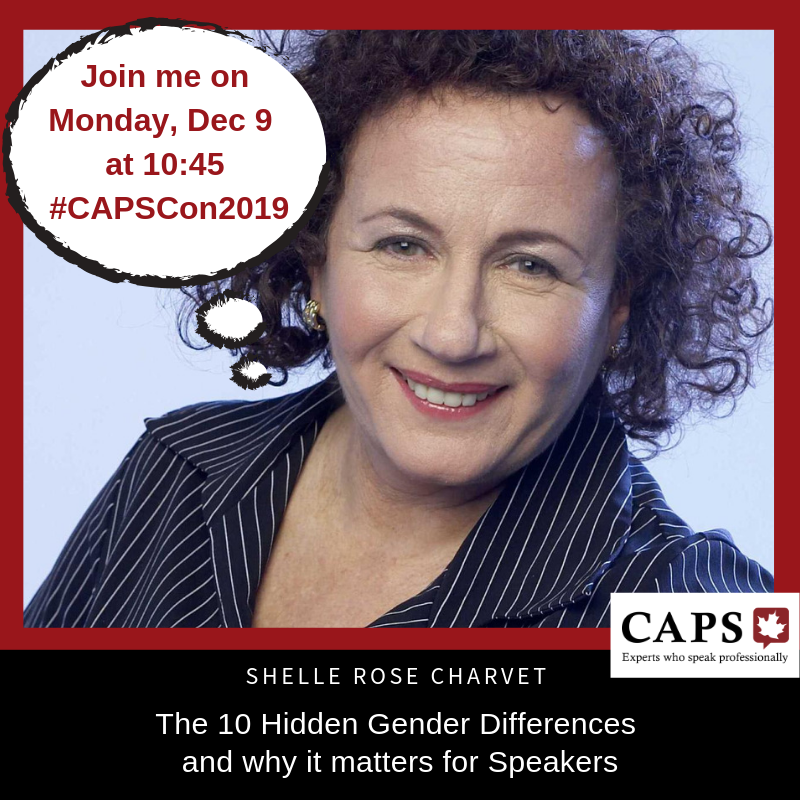 Shelle Rose Charvet is at #CAPSCon2019. The 10 Hidden Gender Differences and Why It Matters for Speakers. bondexec.eventsair.com/caps2019/agenda