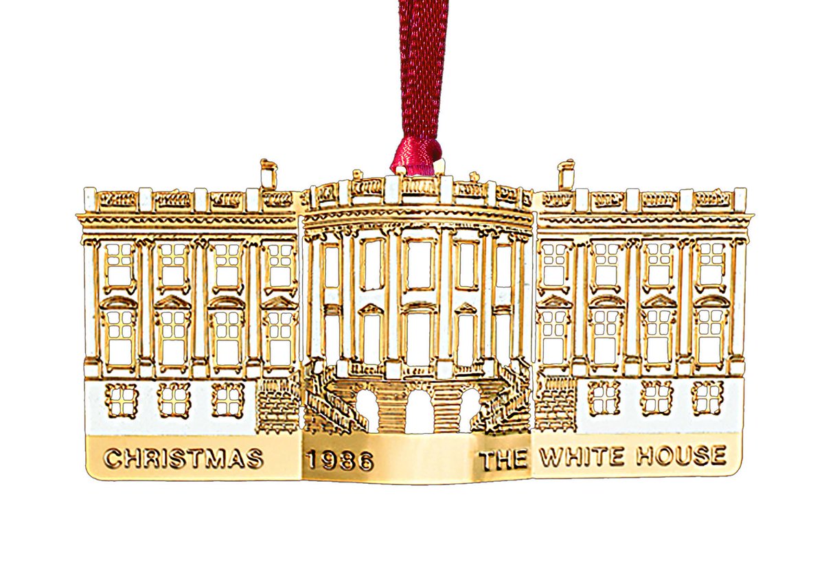 The 1986 ornament commemorates the administration of President James Monroe. It features the distinctive South Portico, built during the Monroe era in 1823. https://shop.whitehousehistory.org/1985-1988-four-white-house-ornaments-sold-as-a-set