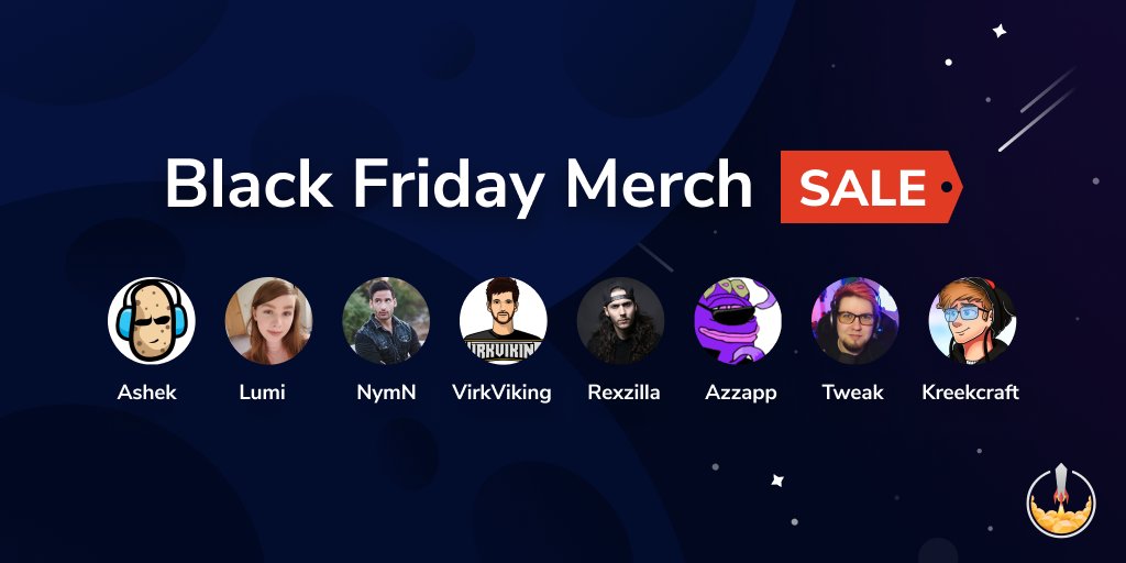 StreamElements's tweet photo. Some of our favorite streamers are having a Black Friday Merch sale! 
@Ashekspubg @MissLumii @nymnion @VirkViking @Rexzilla @Azzapp_LoL @tweak_gg @KreekCraft

Shop for hoodies, t-shirts, socks and even underwear! https://t.co/Aw4Vvoiqpe