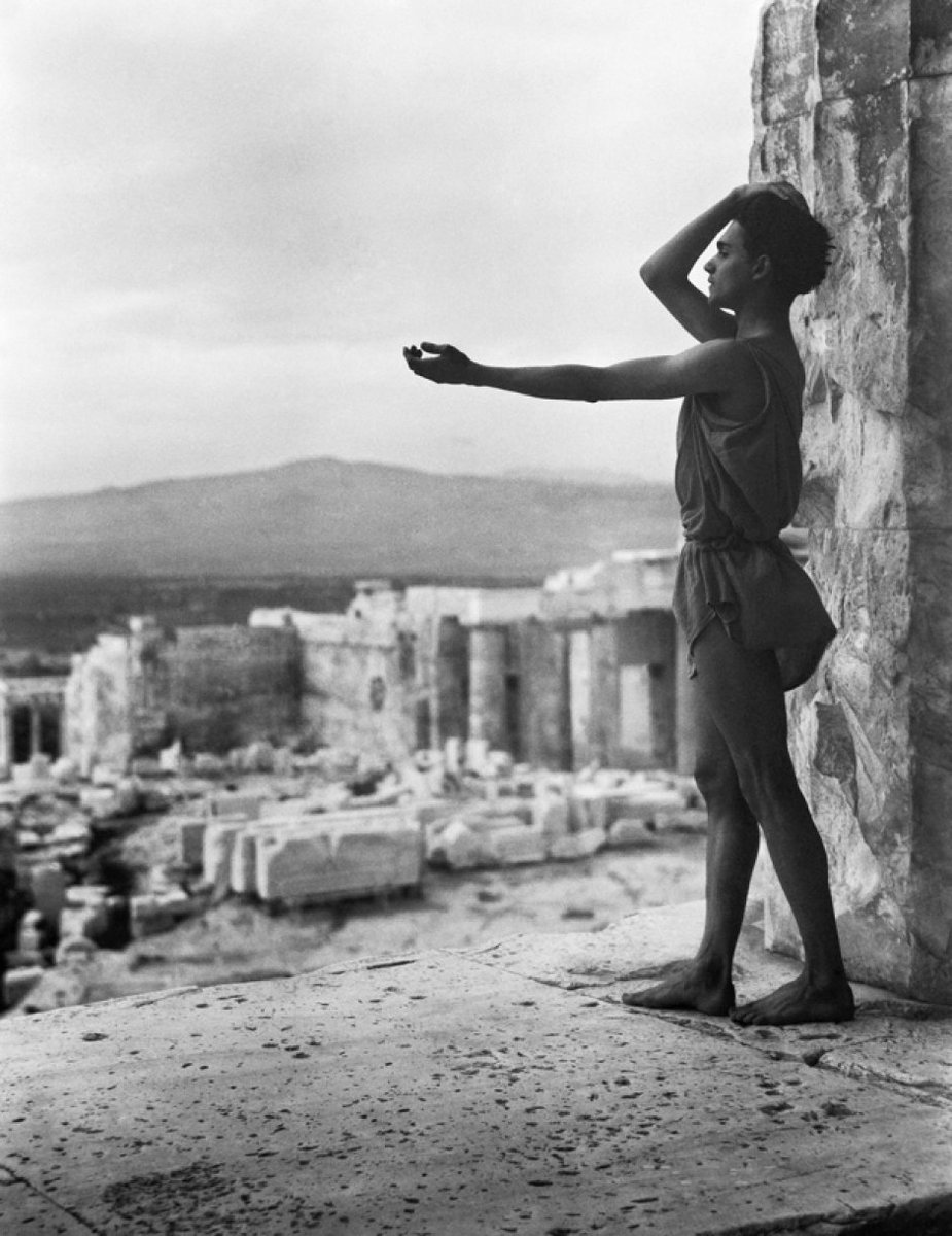 Alexandrian Greek dancer Alexander Iolas poses on the Athenian Acropolis like reaching out to the past of Hellas ca. 1927-30 photograph by Nelly's.